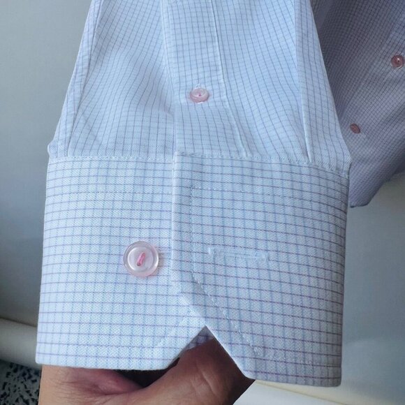 ETON Dobby cotton plaid shirt, white/ pink/blue, Size 38/15 - Picture 6 of 7